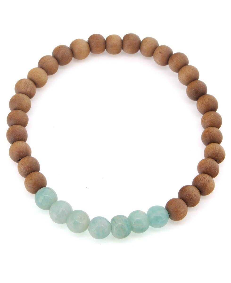 Culture Spot - Amazonite and Sandalwood Mala Beaded Bracelet