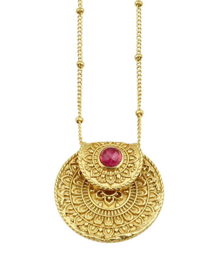 Culture Spot - Inspirational Gold Plated Mandala Necklace with Tourmaline Stone