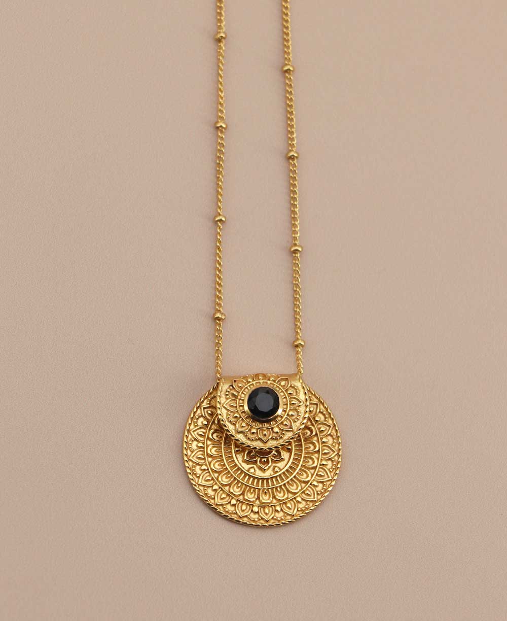 Culture Spot - Inspirational Gold Plated Mandala Necklace with Black Onyx Stone