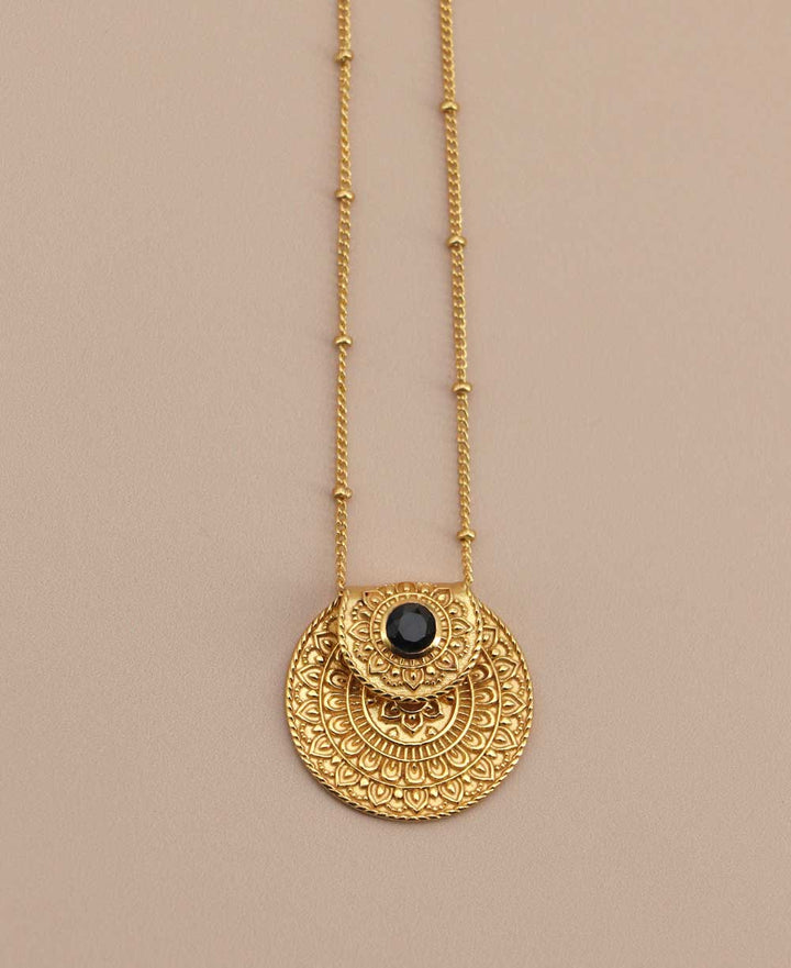 Culture Spot - Inspirational Gold Plated Mandala Necklace with Black Onyx Stone