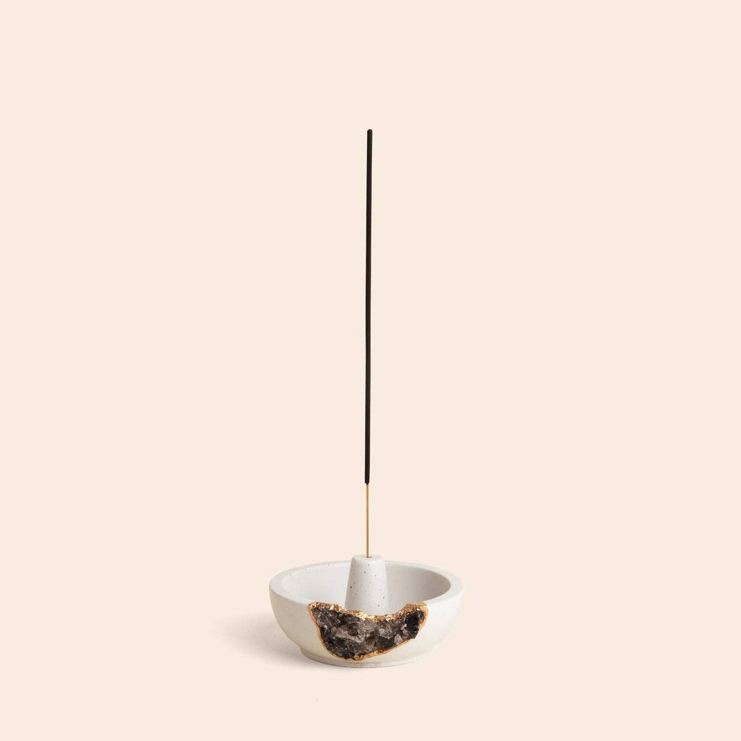 TB Fragrances - Smoky Quartz Crystal Incense Holder – Gold Leaf Detail
