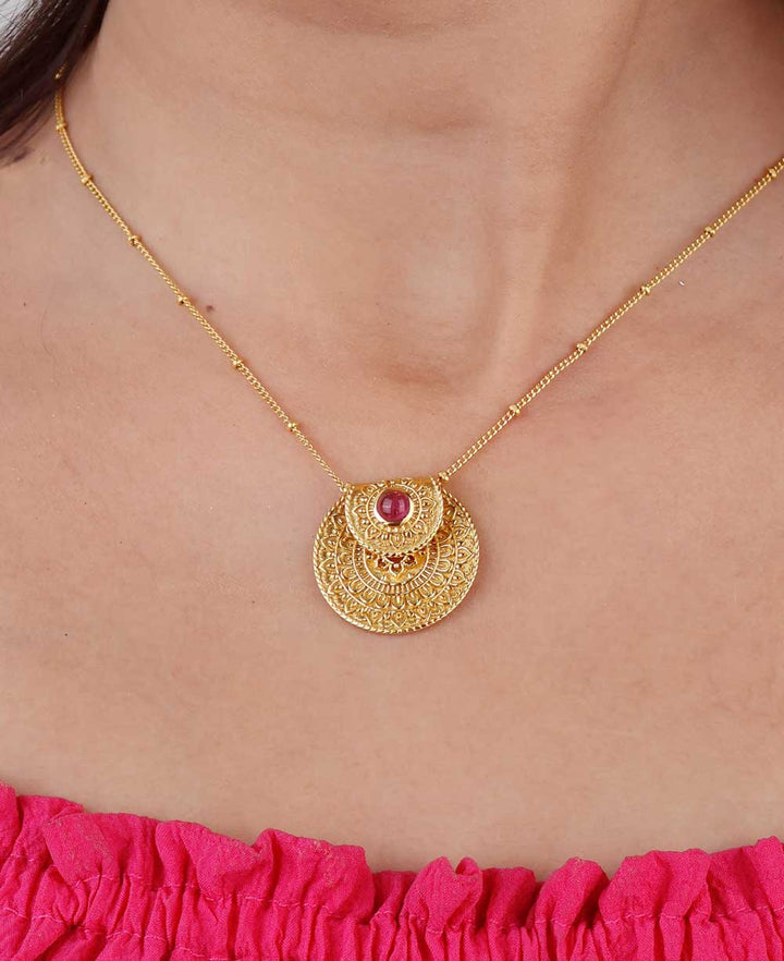 Culture Spot - Inspirational Gold Plated Mandala Necklace with Tourmaline Stone