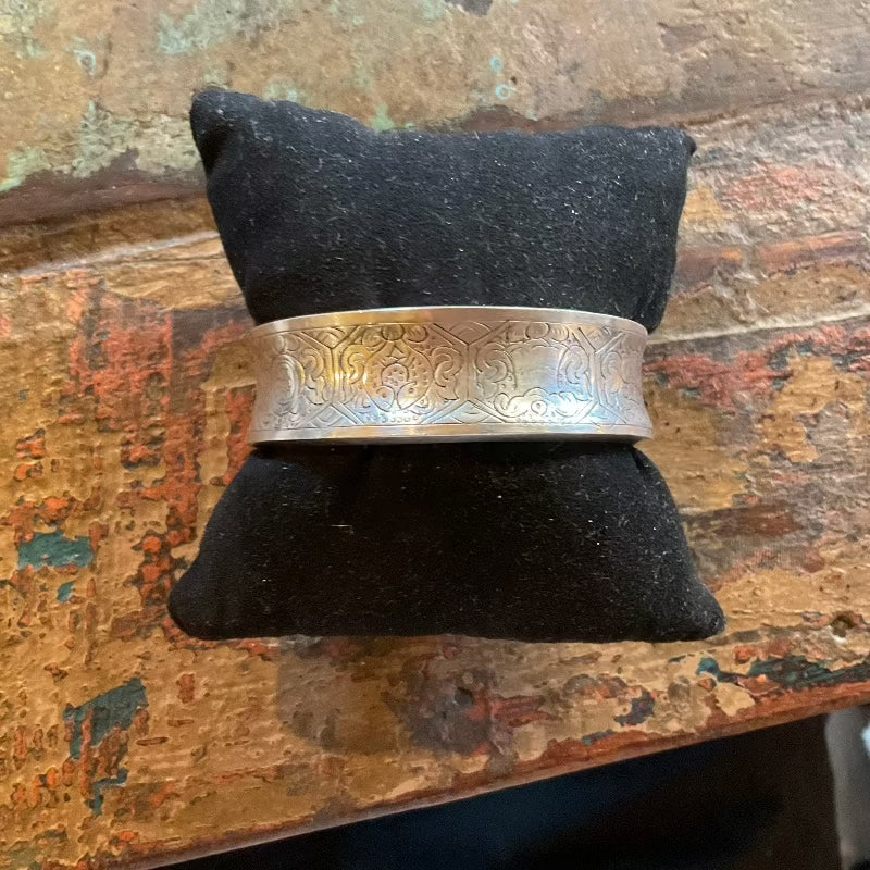 Nepali Etched Silver Bangle Bracelet
