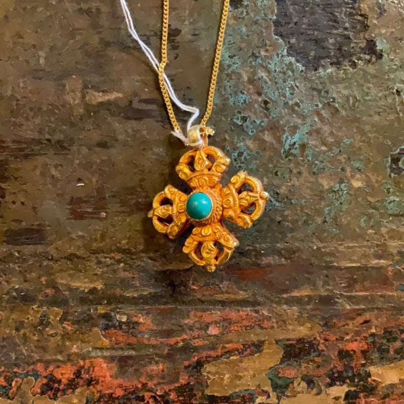 Nepali Double-Sided Gold Plated 22k Double Dorge Pendant