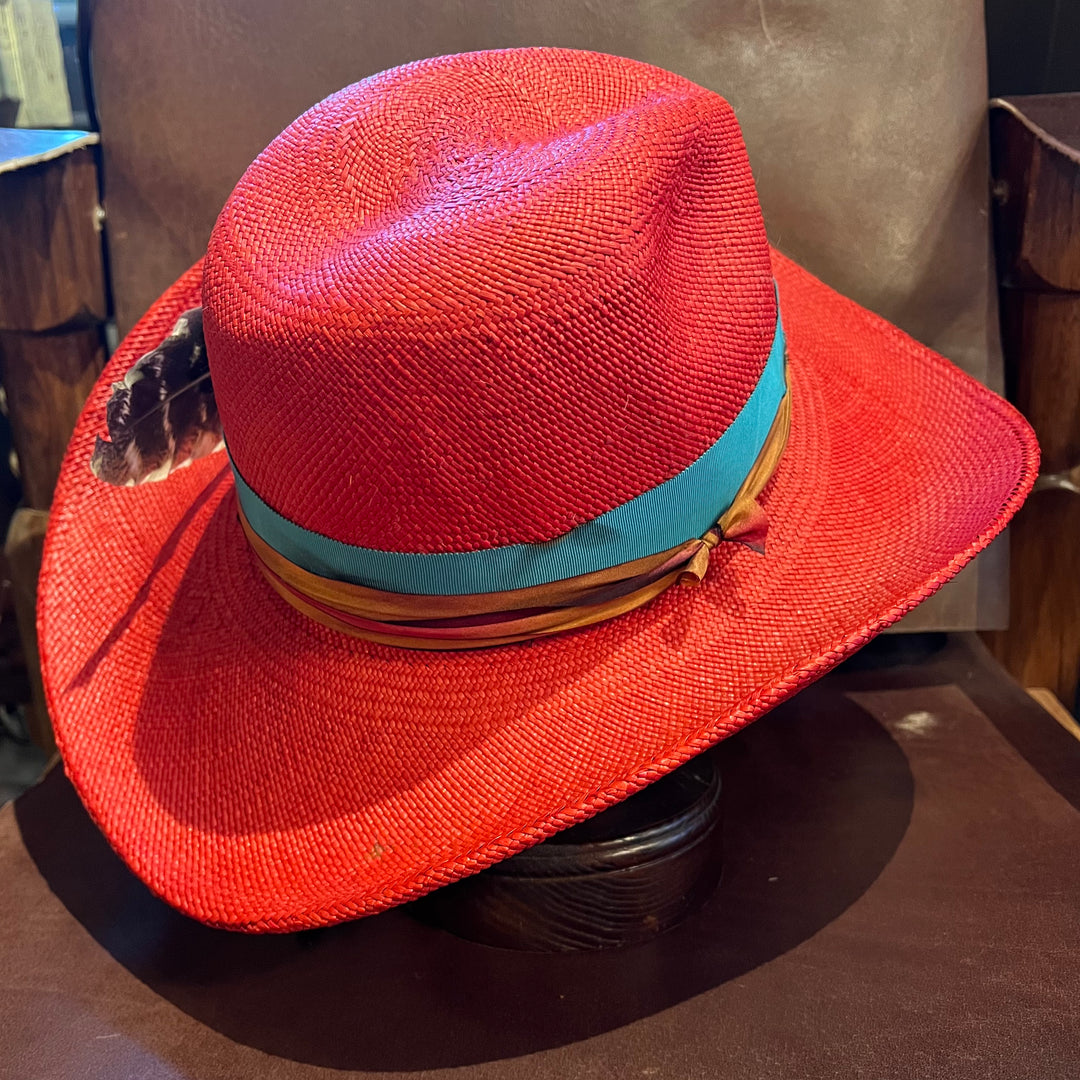 Cha Cha's House of Ill Repute "Super Pinch" Cowgirl Red Panama Straw Fedora