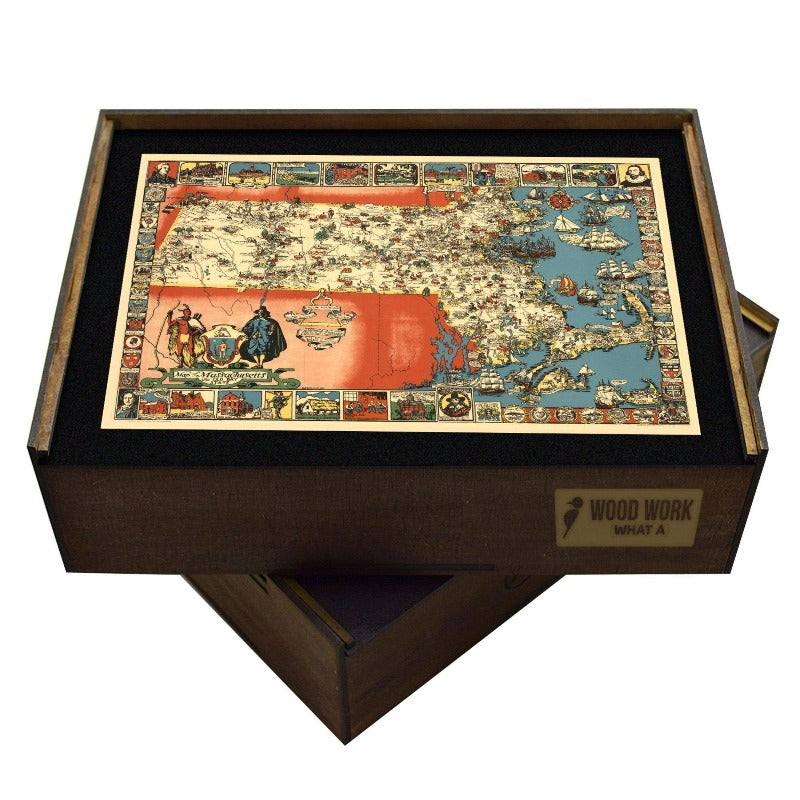 WAWW Puzzles - Antique MASSACHUSETTS Map | Wooden Puzzle | Adult Jigsaw