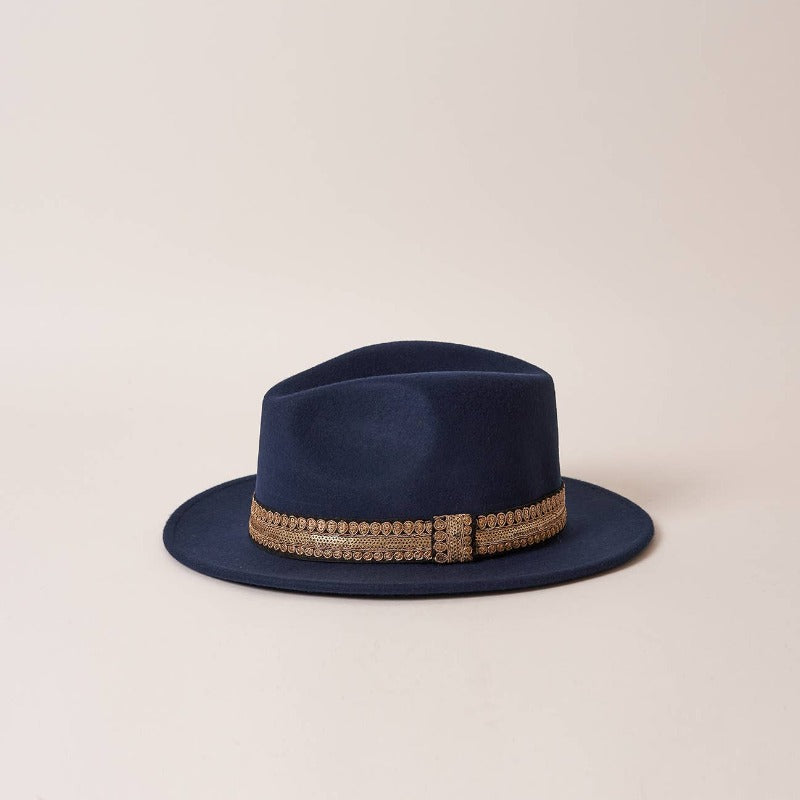 Maradji "Jim" Navy Blue Fedora Hat with Embroidered Ribbon