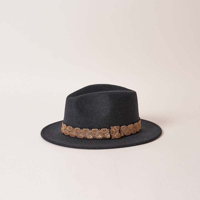 Maradji "Jim" Charcoal Grey Fedora Hat with Embroidered Ribbon