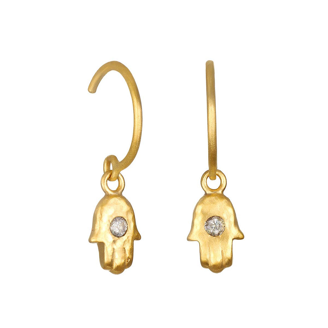 Satya Jewelry - Labradorite Mini Hamsa Wire Hoop Earrings