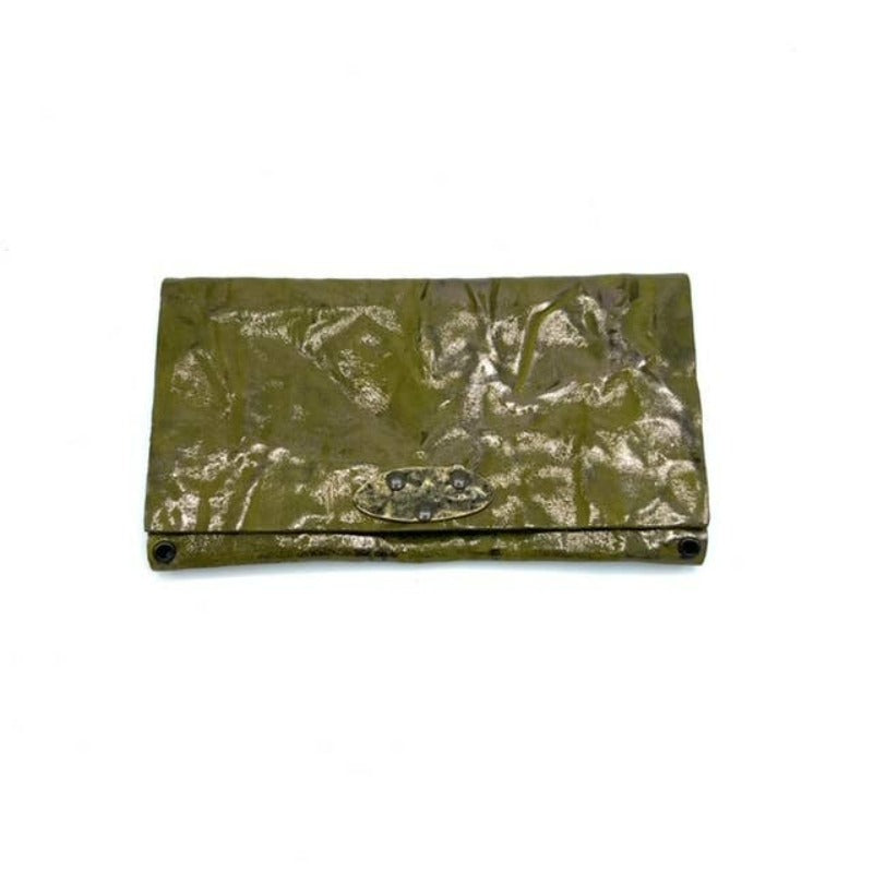 Rebel Designs Unconstructed Leather Wallet in Crinkled Metallic Army