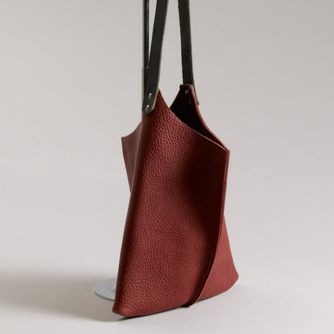 Scabby Robot Leather Wedge Tote in Port Burgundy