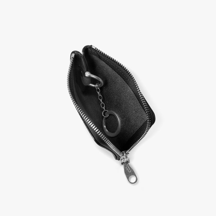 Shinola Zip Key Wallet in Black Vachetta Leather