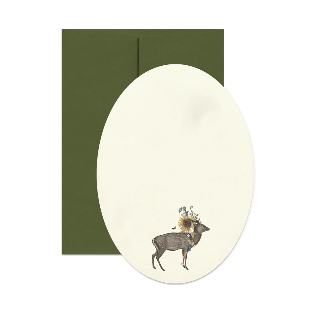 Open Sea Design Large Oval Greeting Cards - Deer or Octopus