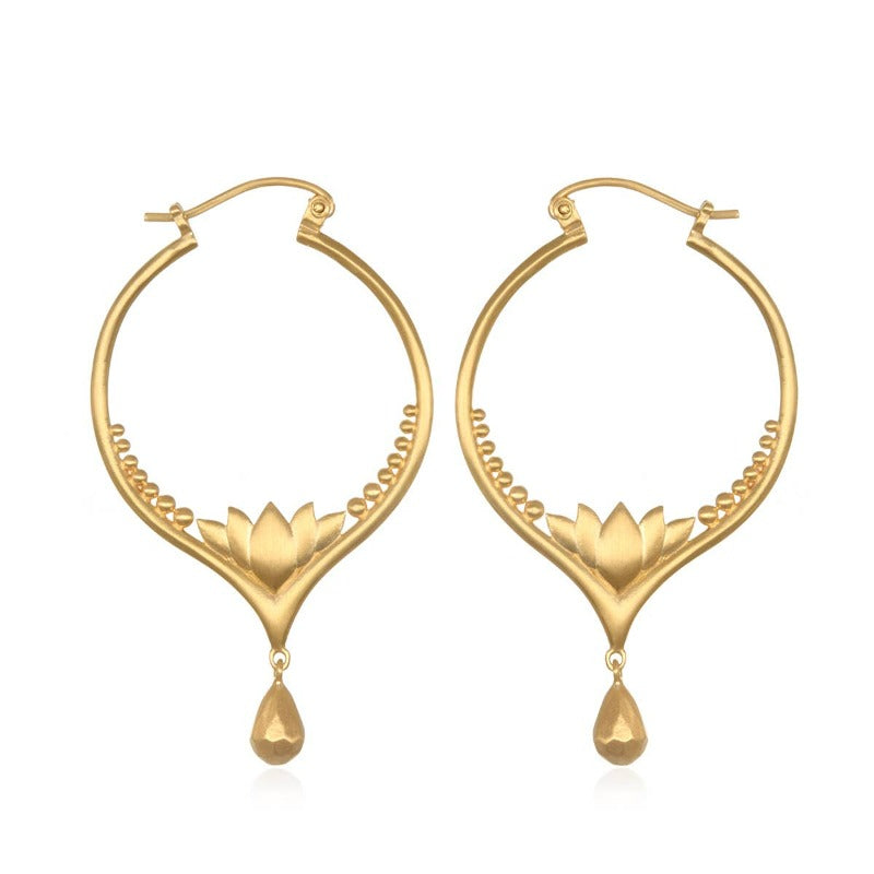 Satya Jewelry Brilliant Beginnings Gold Lotus Hoop earings