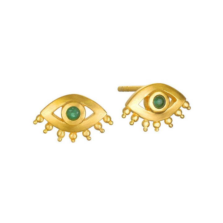 Satya Jewelry - Emerald Evil Eye Dot Studs