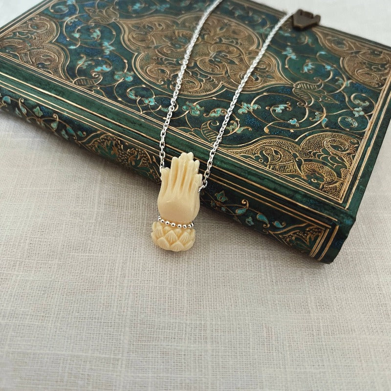 Anjali Mudra Necklace in Bamboo and Sterling Silver