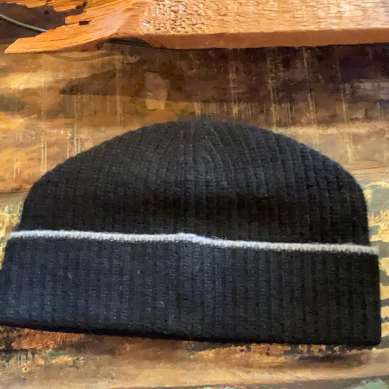 Portolano 100% Cashmere Hat with Contrast Tip (Black/Heather Grey)