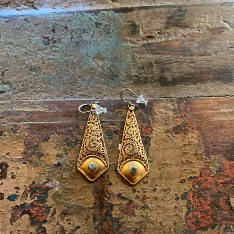 Nepalese Gold Long Drop Earrings