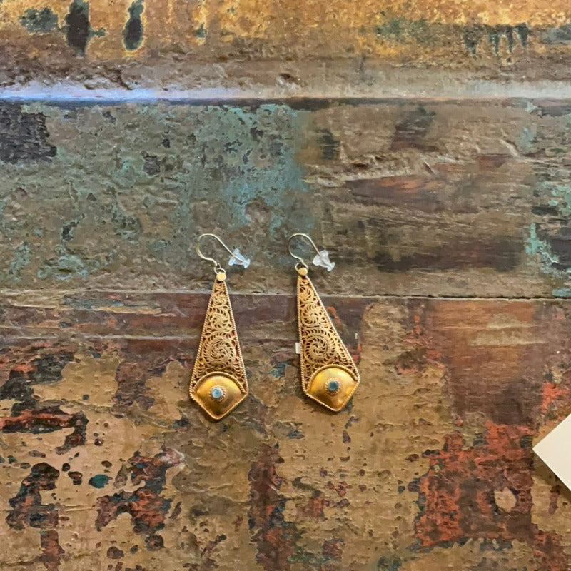 Nepalese Gold Long Drop Earrings