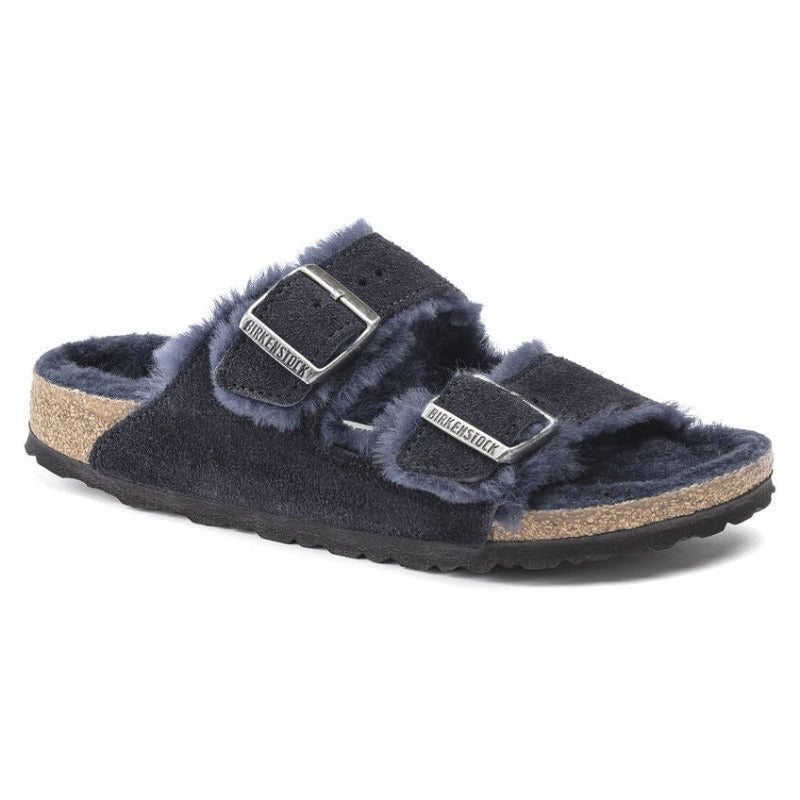 Birkenstock Arizona Shearling Suede Leather Sandal in Midnight Blue