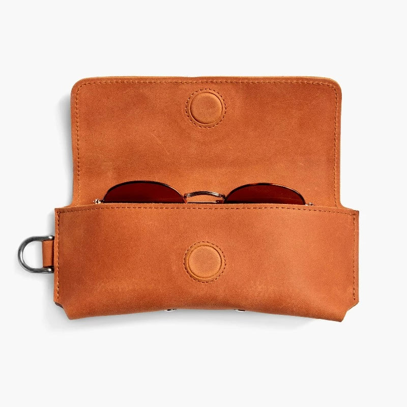 Shinola Blood Orange Leather Utility Sunglass Case
